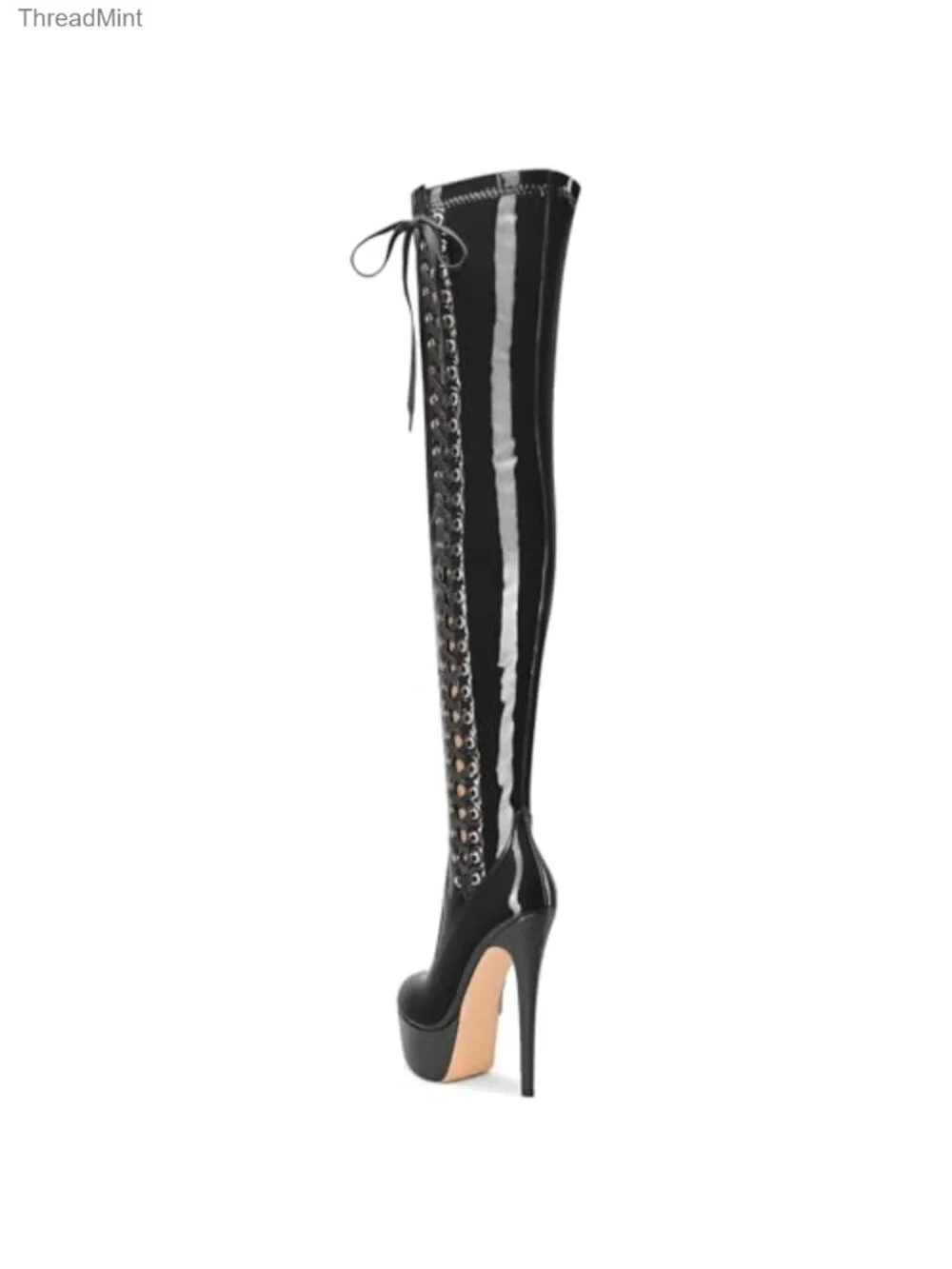 Over The Knee Platform Stiletto Lace-up Boots Patent Leather Thigh High Heels